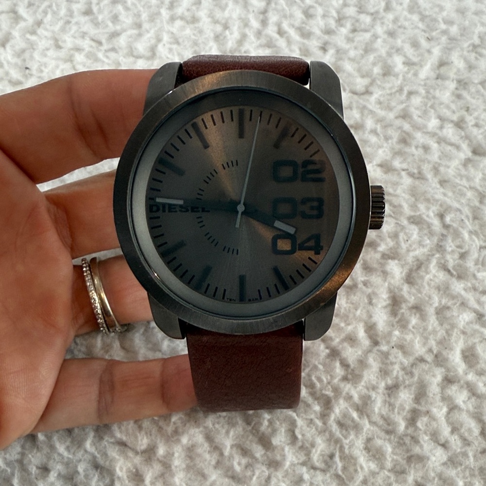 Diesel Oversized Grayed Out Black Dial with Brown‎ Leather Strap Watch Men’s
